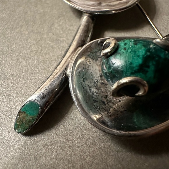 Los Castillo Taxco stamped silver, stone and gold pin - Picture 6 of 9